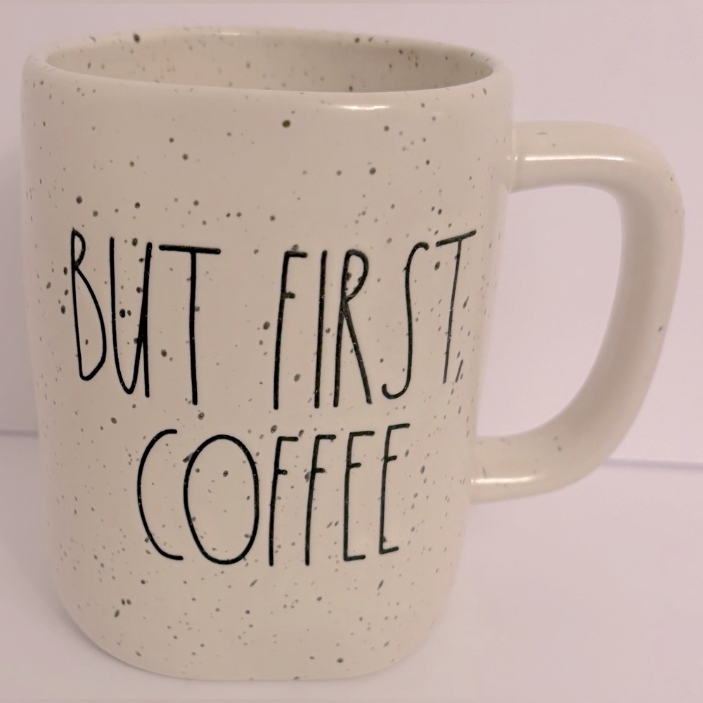 Rae Dunn Artisan Collection by Magenta “BUT FIRST, COFFEE “ Black Speckled Mug - Picture 2 of 10